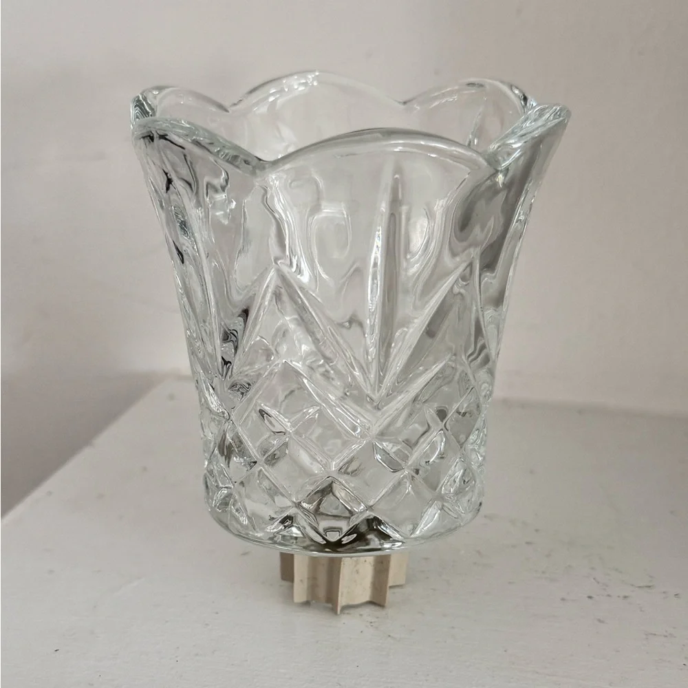 1/ Home Interiors Clear Cut Glass Diamond Pattern Votive Candle Holders